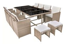 Table rectangulaire et 8 chaises de jardin résine tressée beige Iris