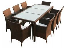 Table rectangulaire et 8 chaises de jardin résine tressée marron Mik
