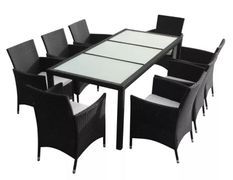 Table rectangulaire et 8 chaises de jardin résine tressée noir Mik
