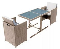 Table rectangulaire et chaises de jardin résine tressée beige Iris