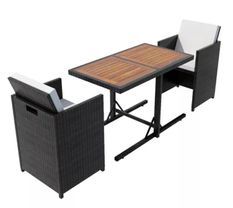 Table rectangulaire et chaises de jardin résine tressée noir Iris 2