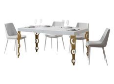 Table rectangulaire extensible orientale 6 à 10 personnes L 130 à 234 cm frêne blanc et pieds métal doré Kazay