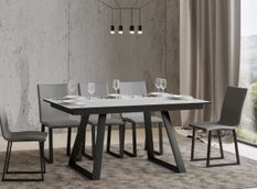 Table rectangulaire extensible 6 à 10 personnes L 160 à 220 cm frêne blanc et métal anthracite Bareni