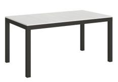 Table rectangulaire extensible 6 à 10 personnes L 160 à 264 cm effet marbre blanc et métal anthracite Evy