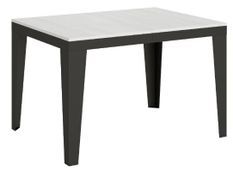 Table rectangulaire extensible 6 à 10 places L 120 à 224 cm blanc et pieds acier gris foncé Flavien