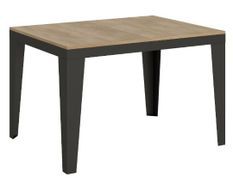 Table rectangulaire extensible 6 à 10 places L 120 à 224 cm chêne clair et pieds acier gris foncé Flavien