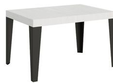 Table rectangulaire extensible 6 à 10 places L 130 à 234 cm blanc laqué et pieds métal anthracite Flavio