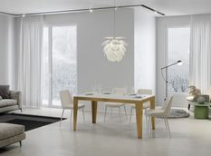 Table rectangulaire extensible 6 à 12 personnes L 160 à 264 cm blanc brillant et cadre métal doré Faye
