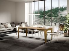 Table rectangulaire extensible 6 à 12 personnes L 160 à 264 cm bois clair et cadre métal doré Faye