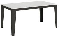 Table rectangulaire extensible 6 à 12 places L 160 à 264 cm blanc et pieds acier gris foncé Flavien