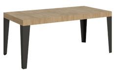 Table rectangulaire extensible 6 à 12 places L 160 à 264 cm chêne clair et pieds métal anthracite Flavio