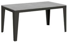 Table rectangulaire extensible 6 à 12 places L 160 à 264 cm gris effet béton et pieds acier gris foncé Flavien