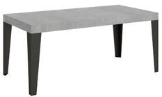 Table rectangulaire extensible 6 à 12 places L 160 à 264 cm gris effet béton et pieds métal anthracite Flavio
