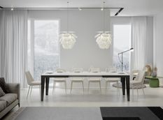 Table rectangulaire extensible 6 à 14 personnes L 180 à 284 cm frêne blanc et cadre métal anthracite Faye