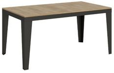 Table rectangulaire extensible 6 à 14 places L 180 à 284 cm chêne clair et pieds acier gris foncé Flavien