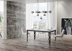 Table rectangulaire extensible 6 à 16 personnes L 120 à 380 cm blanc et cadre métal anthracite Zakary
