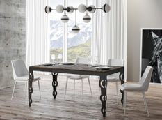 Table rectangulaire extensible 6 à 16 personnes L 120 à 380 cm bois noyer et cadre métal anthracite Zakary