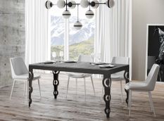 Table rectangulaire extensible 6 à 16 personnes L 120 à 380 cm gris béton et cadre métal anthracite Zakary