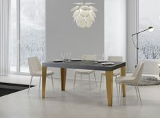 Table rectangulaire extensible 6 à 18 personnes L 130 à 390 cm gris béton et pieds métal doré Faye