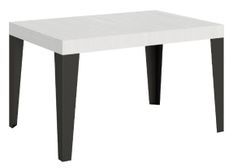 Table rectangulaire extensible 6 à 18 places L 130 à 390 cm blanc et pieds métal anthracite Flavio