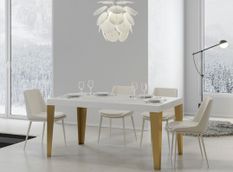 Table rectangulaire extensible 6 à 20 personnes L 160 à 420 cm blanc brillant et pieds métal doré Faye