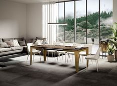 Table rectangulaire extensible 6 à 20 personnes L 180 à 440 cm bois foncé et cadre métal doré Faye