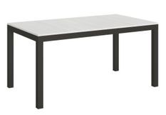 Table rectangulaire extensible 6 à 20 personnes L 180 à 440 cm effet marbre blanc et métal anthracite Evy