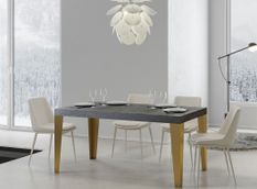 Table rectangulaire extensible 6 à 20 personnes L 180 à 440 cm gris béton et pieds métal doré Faye