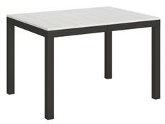 Table rectangulaire extensible blanc et métal anthracite 120 à 224 cm Evy