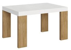 Table rectangulaire extensible blanche et bois clair 130 à 234 cm Ribo