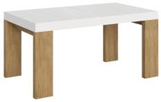 Table rectangulaire extensible blanche et bois naturel 160 à 420 cm Ribo