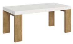 Table rectangulaire extensible blanche et pieds bois clair 8 à 20 personnes L 180 à 440 cm Ribo