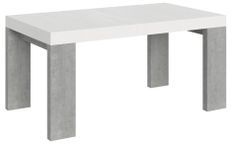 Table rectangulaire extensible blanche et pieds bois gris béton 6 à 20 personnes L 160 à 420 cm Ribo