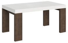 Table rectangulaire extensible blanche et pieds bois noyer 6 à 20 personnes L 160 à 420 cm Ribo