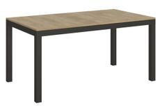 Table rectangulaire extensible bois clair et métal anthracite 6 à 16 personnes L 120 à 380 cm Evy