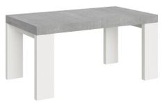 Table rectangulaire extensible bois gris béton et pieds bois blanc 6 à 20 personnes L 160 à 420 cm Ribo