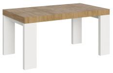 Table rectangulaire extensible bois naturel et pieds bois blanc 6 à 20 personnes L 160 à 420 cm Ribo