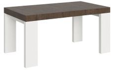 Table rectangulaire extensible bois noyer et pieds bois blanc 6 à 20 personnes L 160 à 420 cm Ribo
