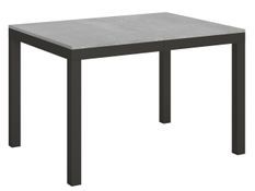 Table rectangulaire extensible gris béton et métal anthracite 6 à 16 personnes L 120 à 380 cm Evy