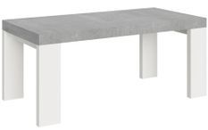 Table rectangulaire extensible gris béton et pieds blanc 8 à 20 personnes L 180 à 440 cm Ribo