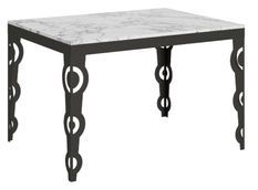 Table rectangulaire extensible orientale 6 à 10 personnes L 120 à 224 cm blanc effet marbre et cadre métal anthracite Zakary