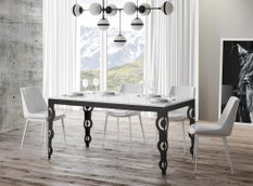 Table rectangulaire extensible orientale 6 à 10 personnes L 120 à 224 cm blanc laqué et cadre métal anthracite Zakary