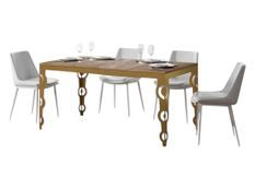 Table rectangulaire extensible orientale 6 à 10 personnes L 120 à 224 cm bois clair et cadre métal doré Kazay