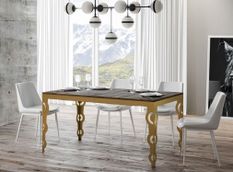 Table rectangulaire extensible orientale 6 à 10 personnes L 120 à 224 cm bois foncé et cadre métal doré Kazay