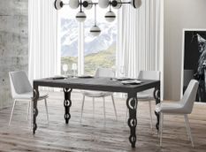 Table rectangulaire extensible orientale 6 à 10 personnes L 120 à 224 cm gris béton et cadre métal anthracite Zakary