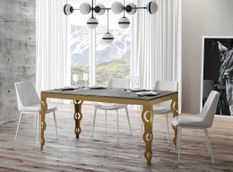 Table rectangulaire extensible orientale 6 à 10 personnes L 120 à 224 cm gris béton et cadre métal doré Kazay
