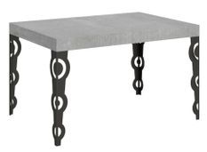 Table rectangulaire extensible orientale 6 à 10 personnes L 130 à 234 cm gris béton et pieds métal anthracite Kazay