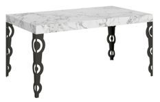 Table rectangulaire extensible orientale 6 à 10 personnes L 160 à 264 cm blanc effet marbre et pieds métal anthracite Kazay