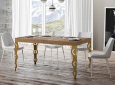 Table rectangulaire extensible orientale 6 à 10 personnes L 160 à 264 cm bois clair et métal doré Kazay