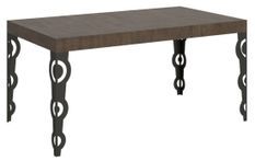Table rectangulaire extensible orientale 6 à 10 personnes L 160 à 264 cm bois foncé et pieds métal anthracite Kazay